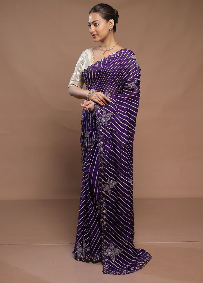 Purple Handloom Chiffon Pure Silk Saree With Blouse Piece