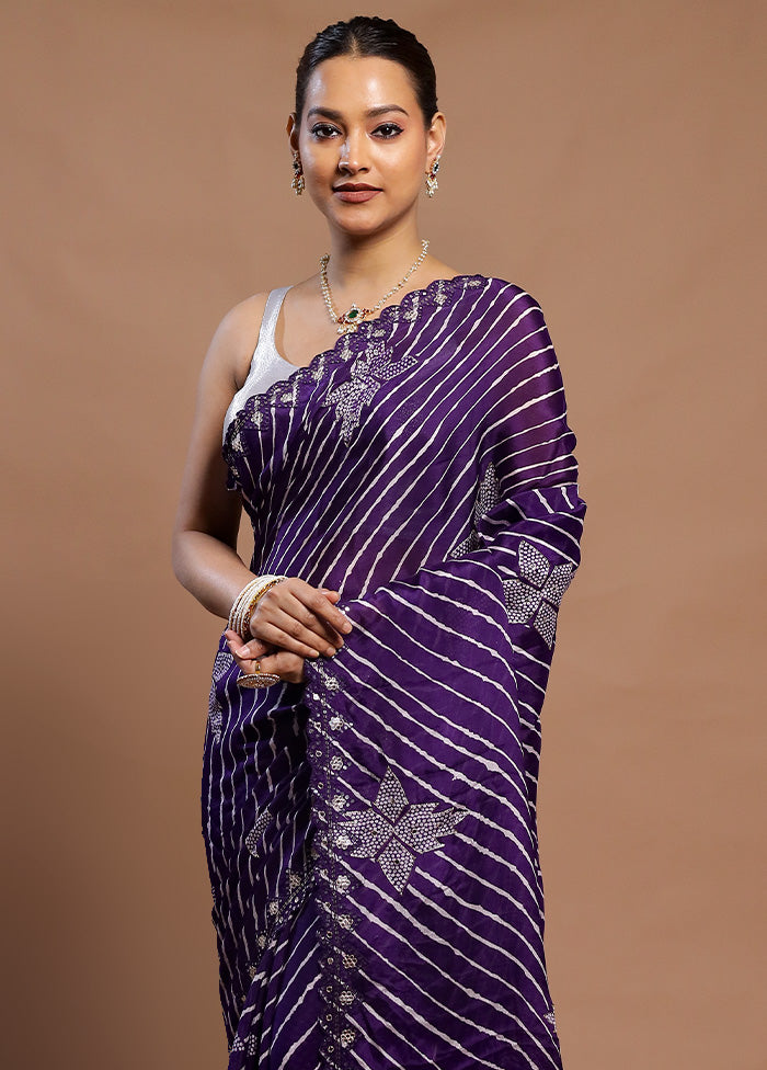 Purple Handloom Chiffon Pure Silk Saree With Blouse Piece