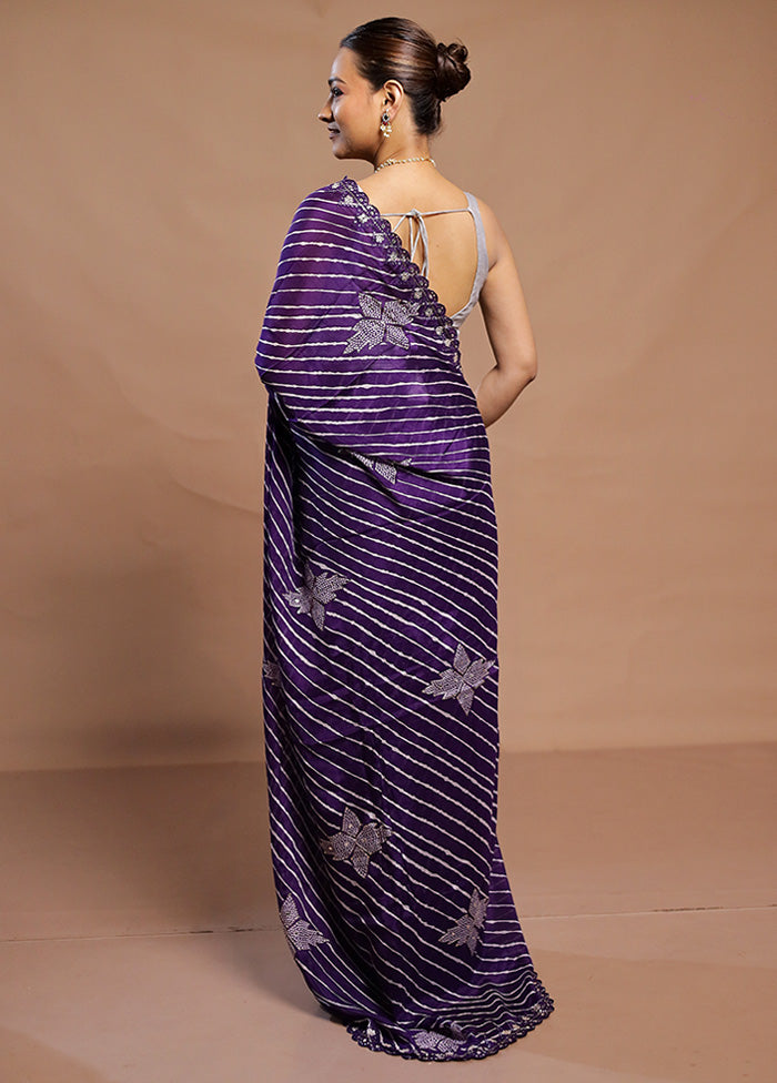 Purple Handloom Chiffon Pure Silk Saree With Blouse Piece