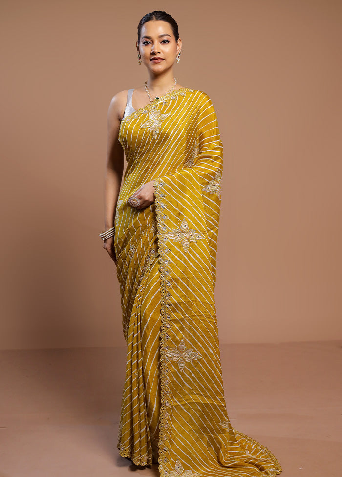 Yellow Handloom Chiffon Pure Silk Saree With Blouse Piece