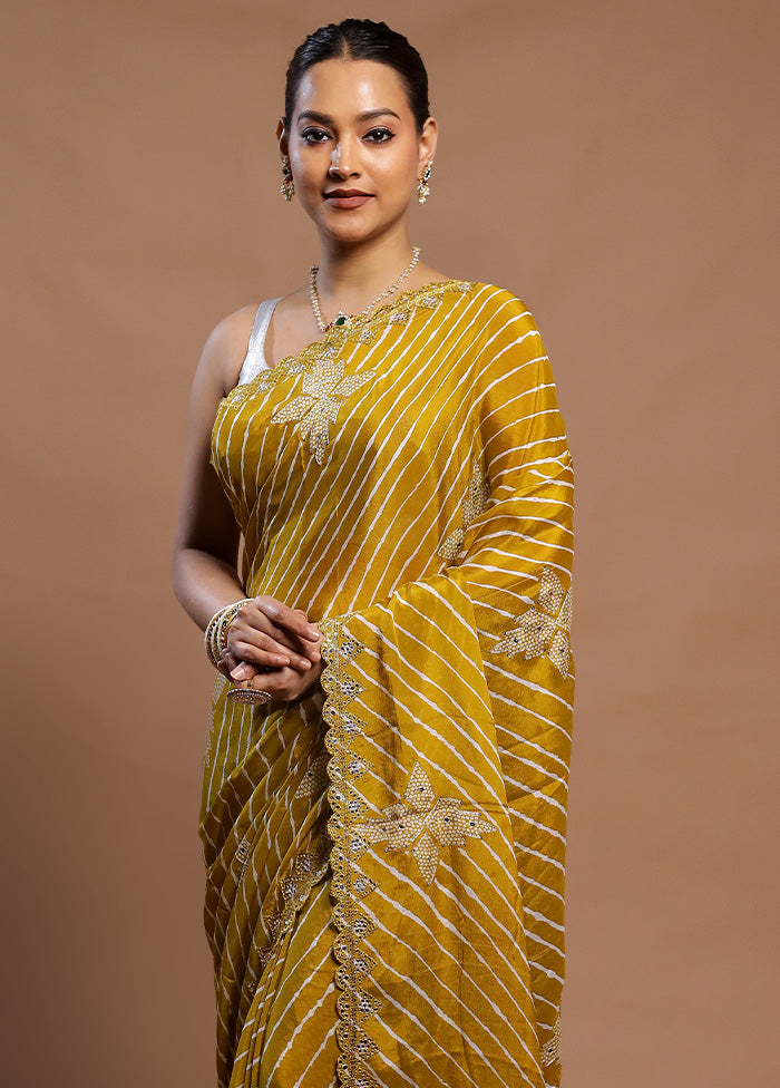 Yellow Handloom Chiffon Pure Silk Saree With Blouse Piece