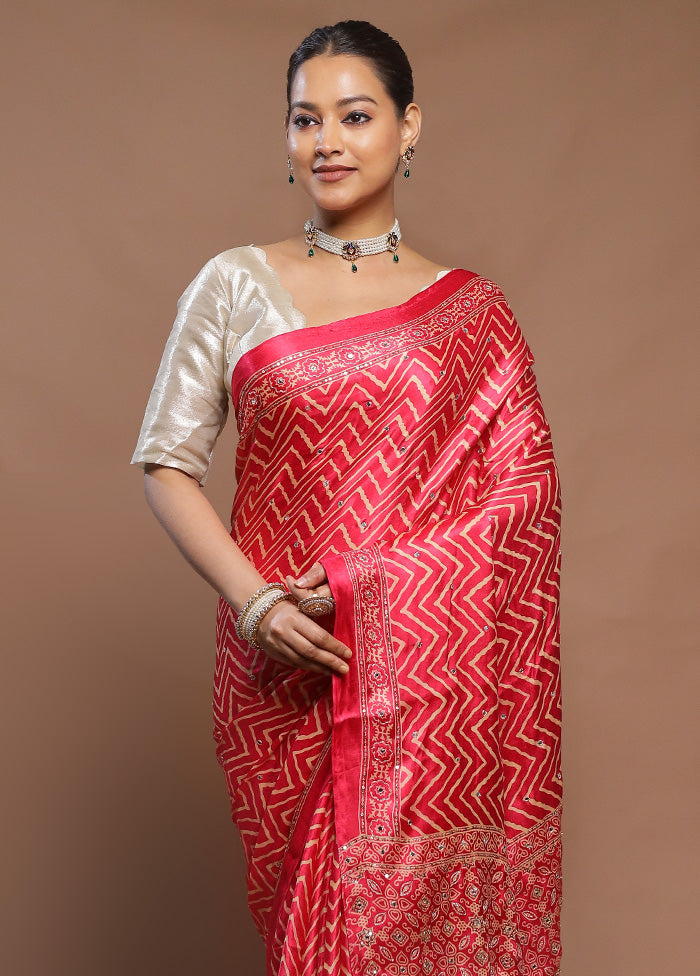 Pink Printed Pure Silk Saree Without Blouse Piece