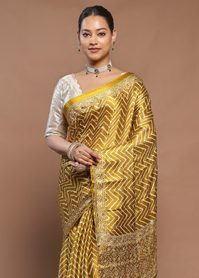 Yellow Printed Pure Silk Saree Without Blouse Piece