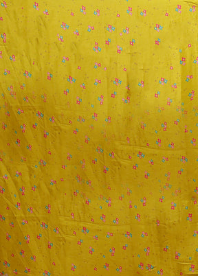 Yellow Printed Pure Silk Saree With Blouse Piece