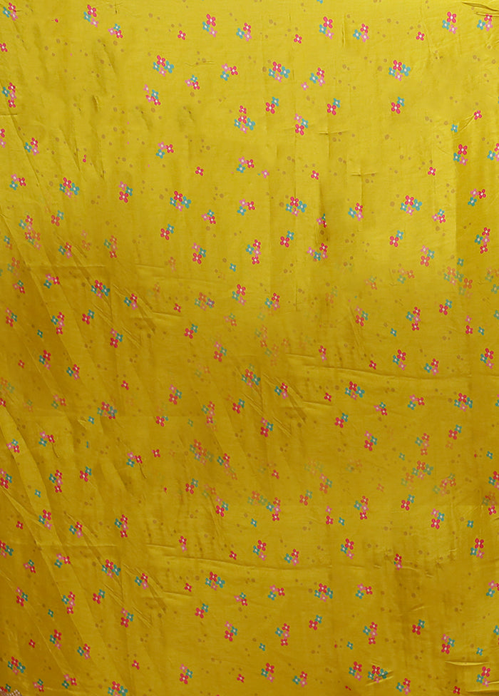 Yellow Printed Pure Silk Saree With Blouse Piece