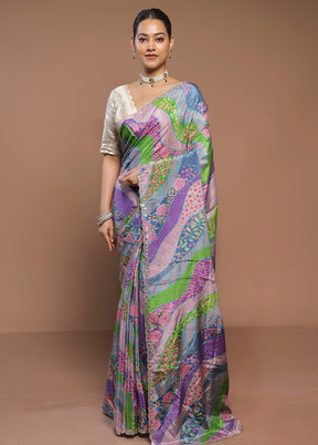 Multicolor Printed Pure Silk Saree Without Blouse Piece