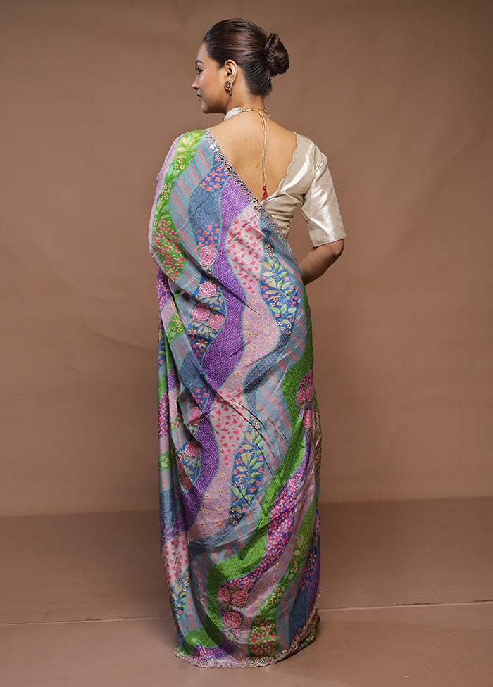 Multicolor Printed Pure Silk Saree Without Blouse Piece