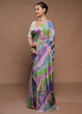 Multicolor Printed Pure Silk Saree Without Blouse Piece