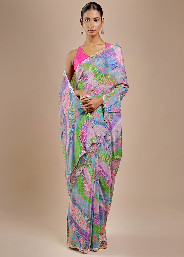 Multicolor Printed Pure Silk Saree With Blouse Piece