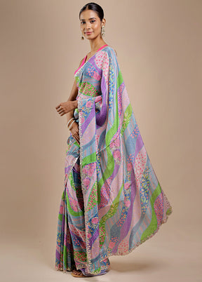 Multicolor Printed Pure Silk Saree With Blouse Piece