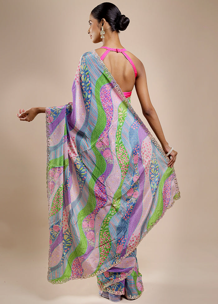 Multicolor Printed Pure Silk Saree With Blouse Piece