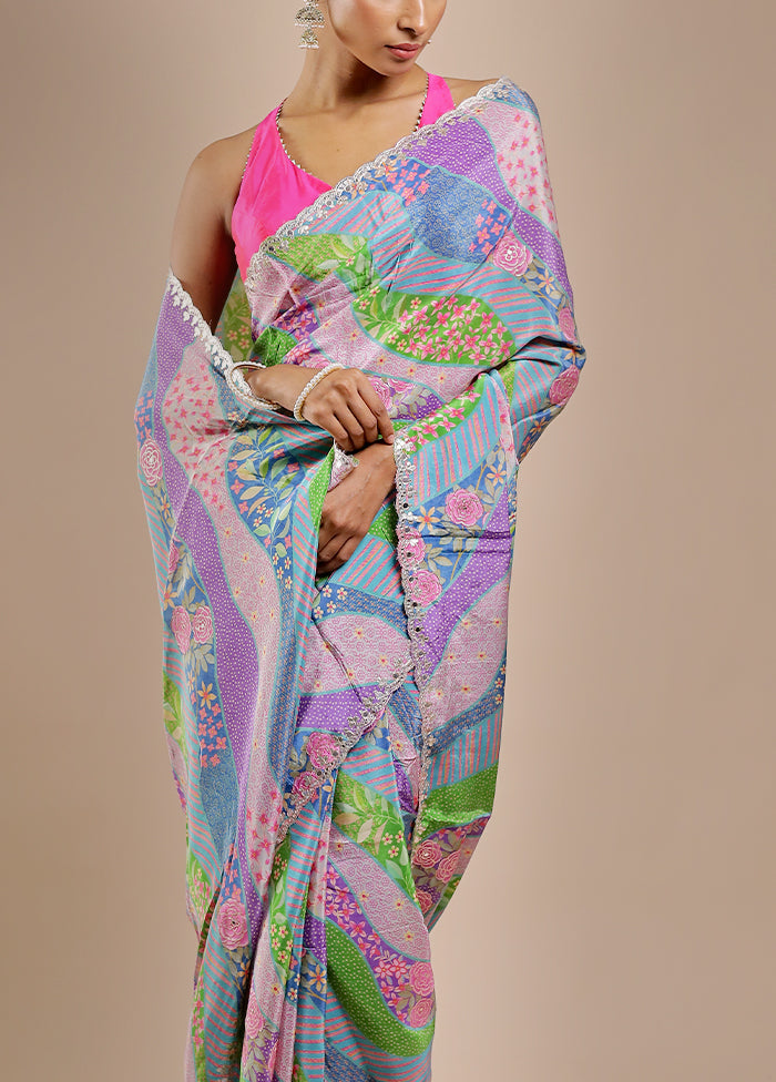 Multicolor Printed Pure Silk Saree With Blouse Piece