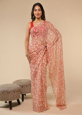 Pink Handloom Chiffon Pure Silk Saree Without Blouse Piece