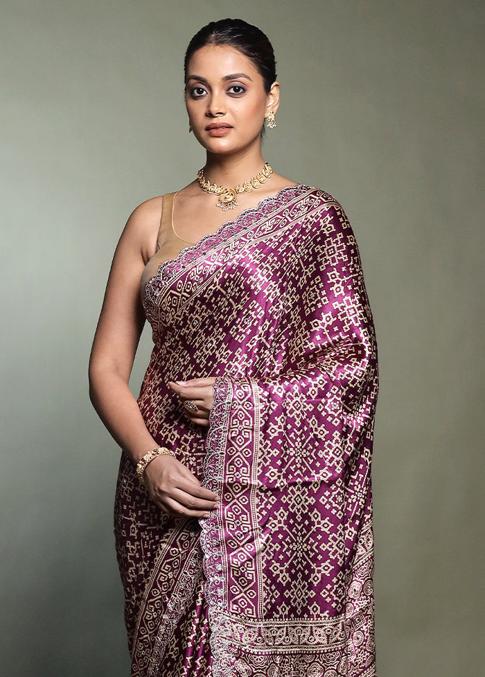 Purple Handloom Chiffon Pure Silk Saree With Blouse Piece