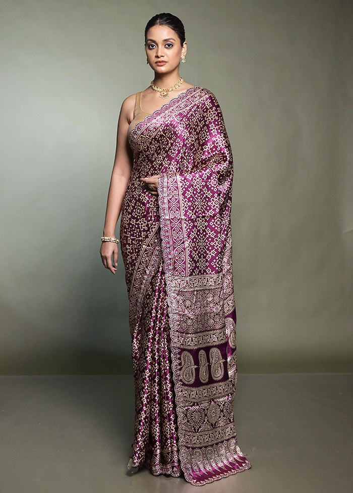 Purple Handloom Chiffon Pure Silk Saree With Blouse Piece