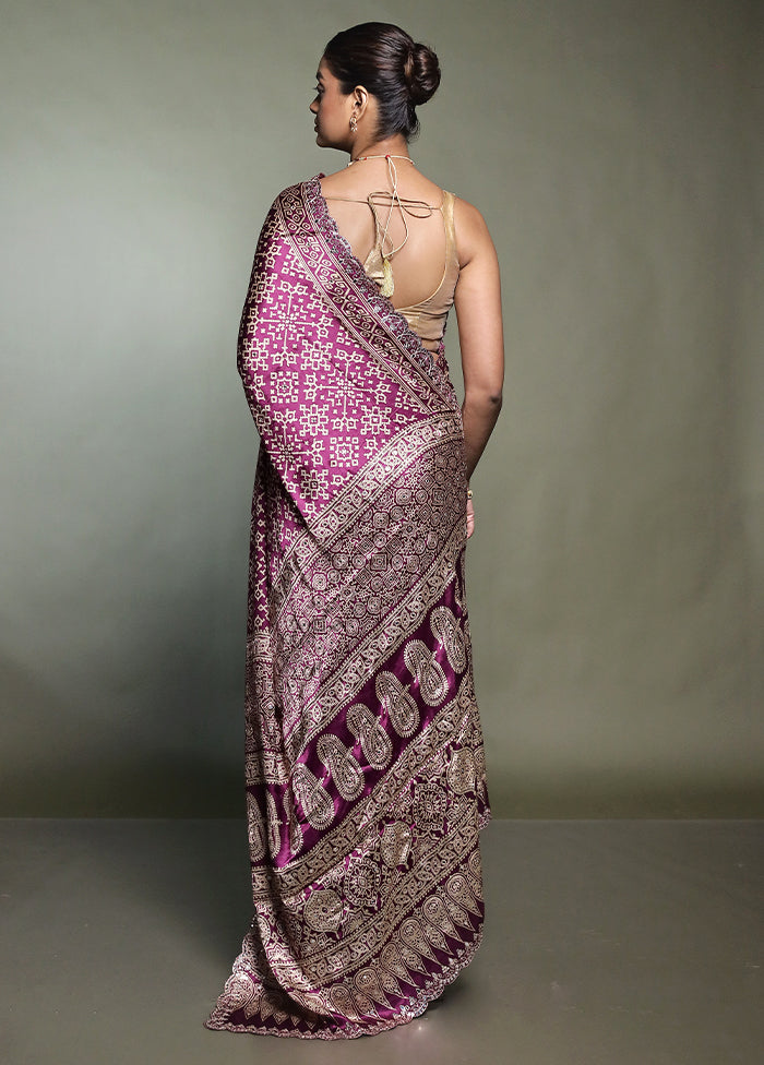 Purple Handloom Chiffon Pure Silk Saree With Blouse Piece