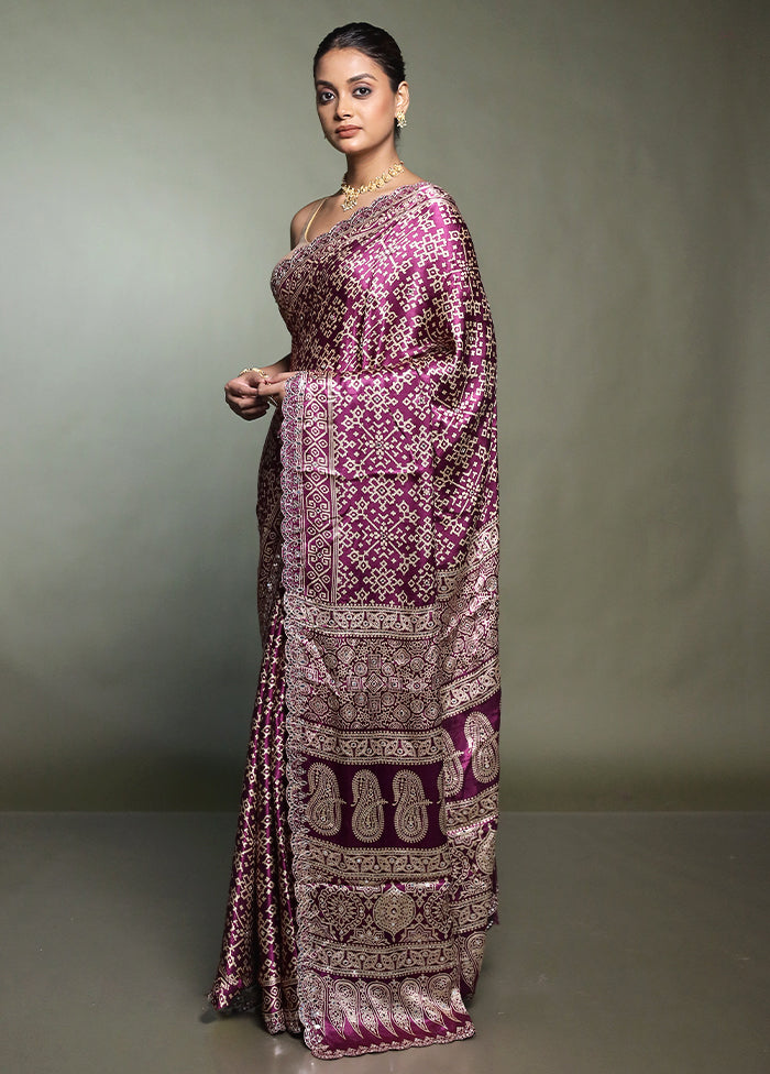 Purple Handloom Chiffon Pure Silk Saree With Blouse Piece