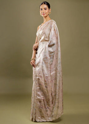 Cream Handloom Tissue Pure Silk Saree With Blouse Piece