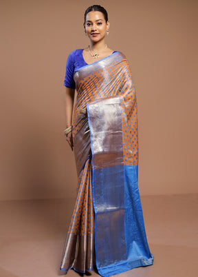 Rust Kora Silk Saree With Blouse Piece