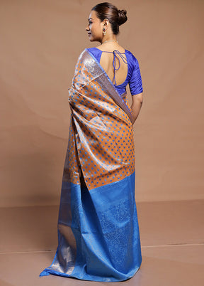 Rust Kora Silk Saree With Blouse Piece