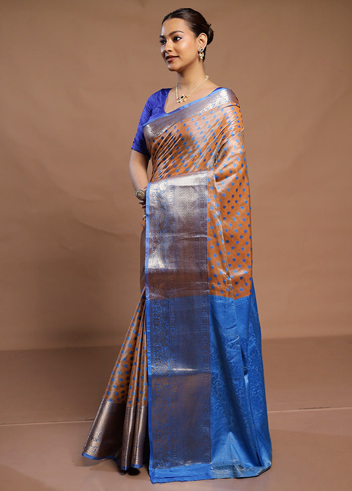 Rust Kora Silk Saree With Blouse Piece