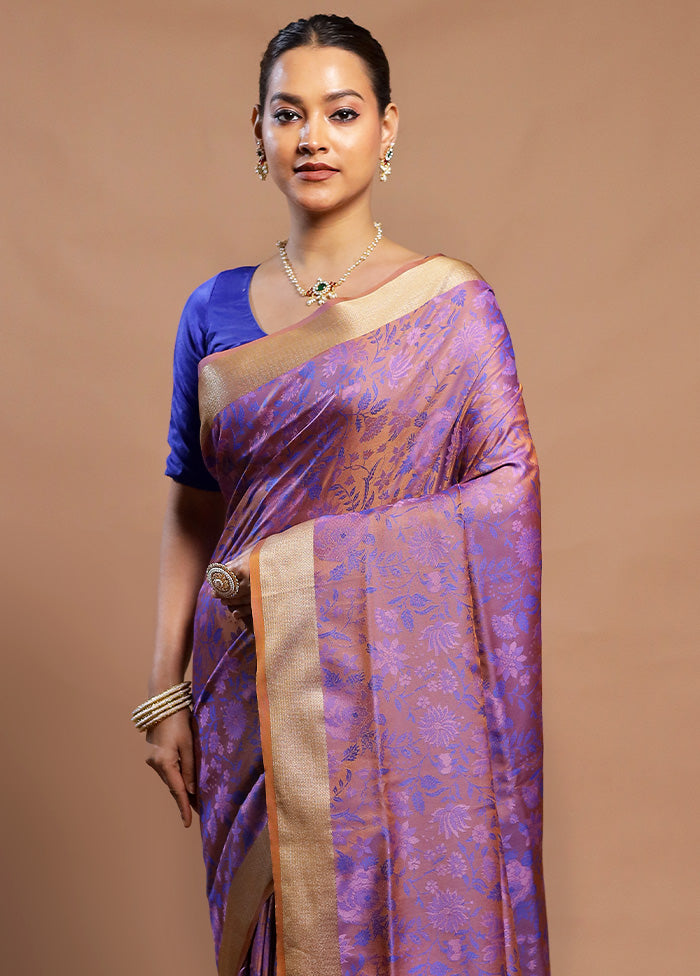 Purple Kanjivaram Silk Saree With Blouse Piece