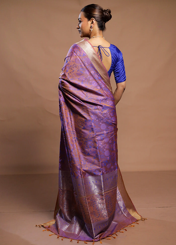 Purple Kanjivaram Silk Saree With Blouse Piece