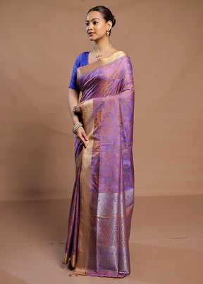 Purple Kanjivaram Silk Saree With Blouse Piece