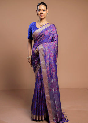 Purple Kanjivaram Silk Saree With Blouse Piece