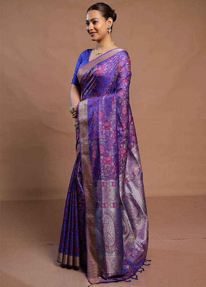 Purple Kanjivaram Silk Saree With Blouse Piece