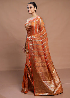 Orange Crushed Tissue Silk Saree With Blouse Piece