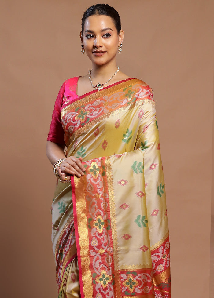 Cream Dupion Silk Saree With Blouse Piece