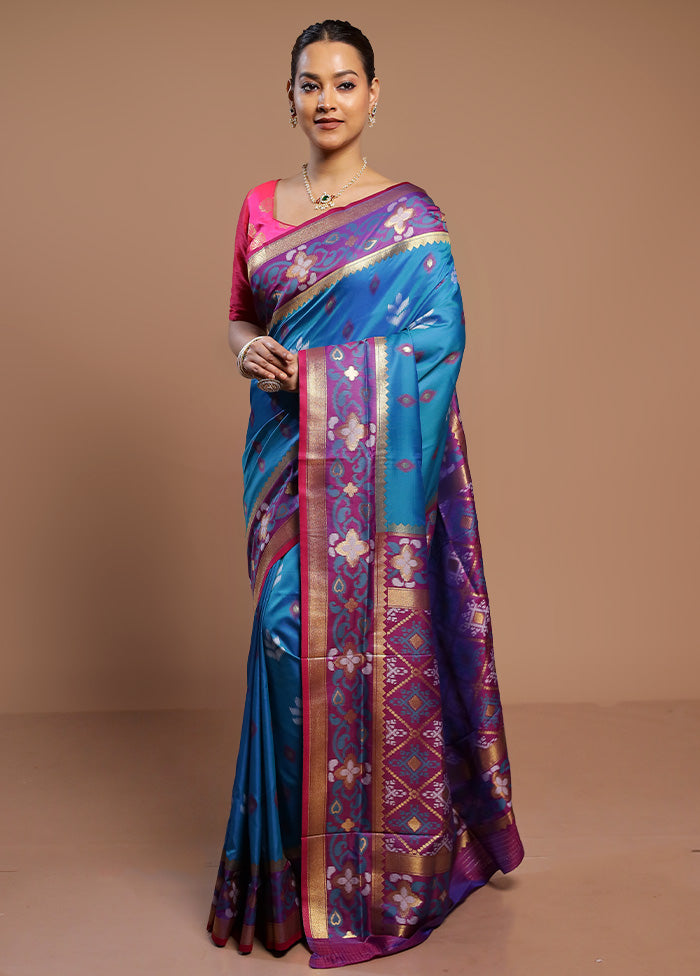 Blue Dupion Silk Saree With Blouse Piece