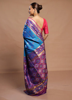 Blue Dupion Silk Saree With Blouse Piece