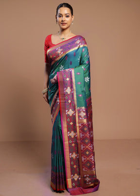 Green Dupion Silk Saree With Blouse Piece