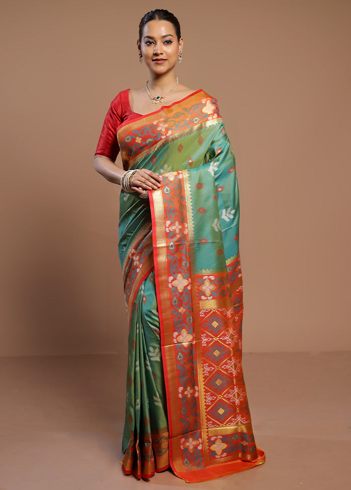 Green Dupion Silk Saree With Blouse Piece