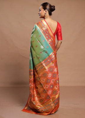 Green Dupion Silk Saree With Blouse Piece