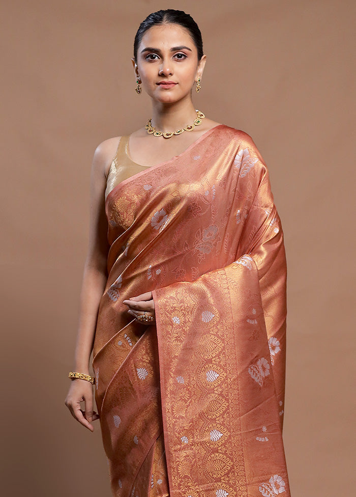 Rust Dupion Silk Saree With Blouse Piece