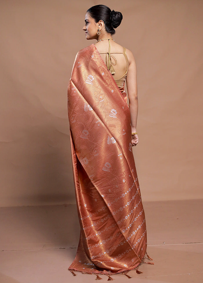 Rust Dupion Silk Saree With Blouse Piece