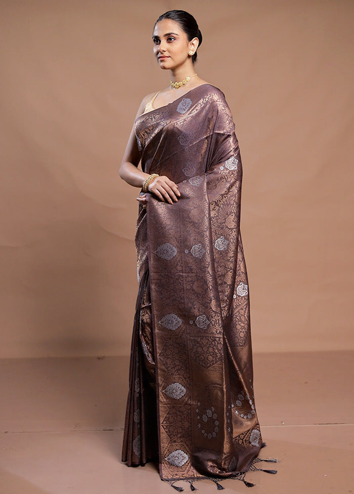 Grey Dupion Silk Saree With Blouse Piece