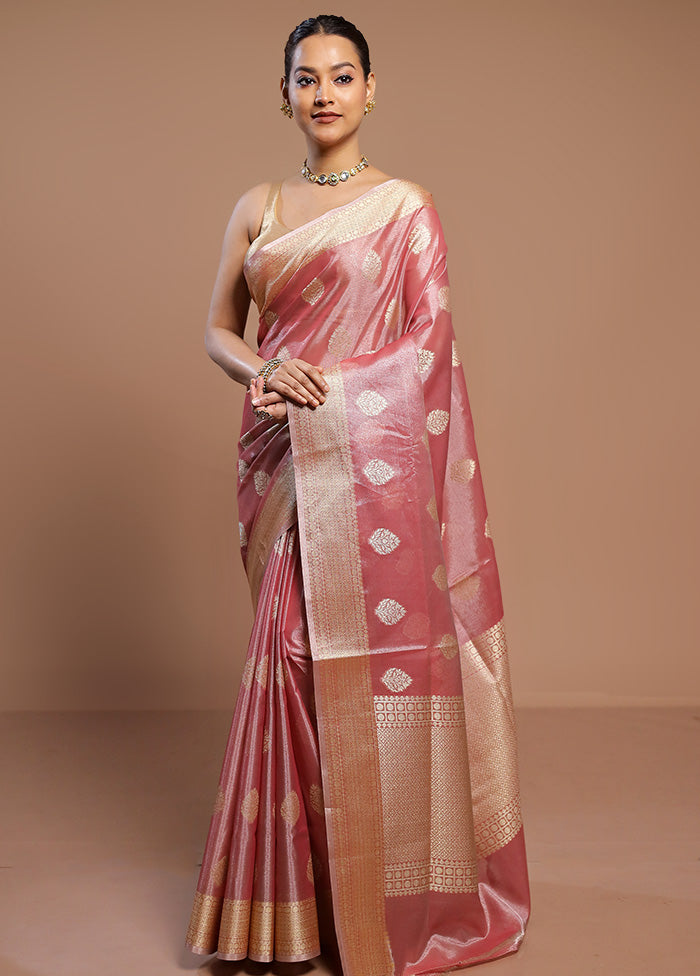 Pink Tissue Silk Saree With Blouse Piece