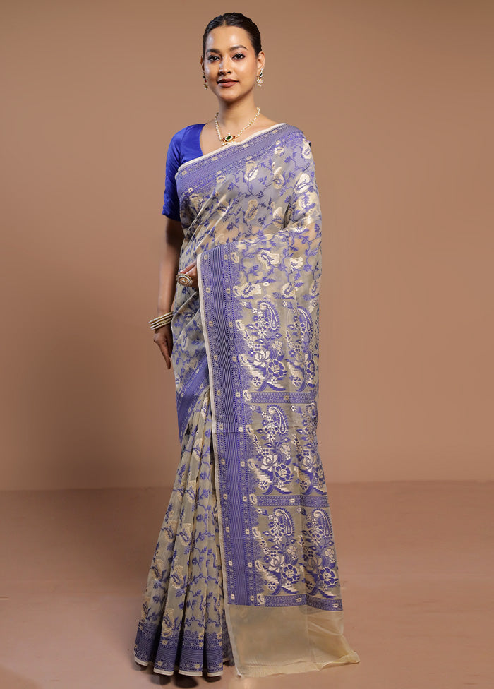 Cream Kora Silk Saree With Blouse Piece