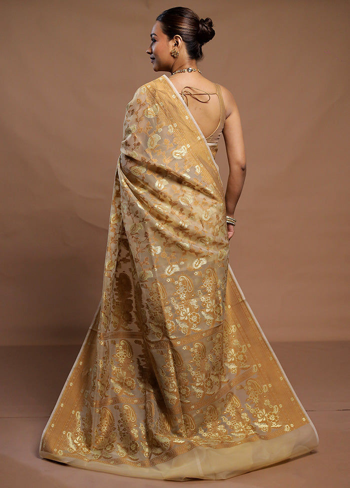 Cream Kora Silk Saree With Blouse Piece