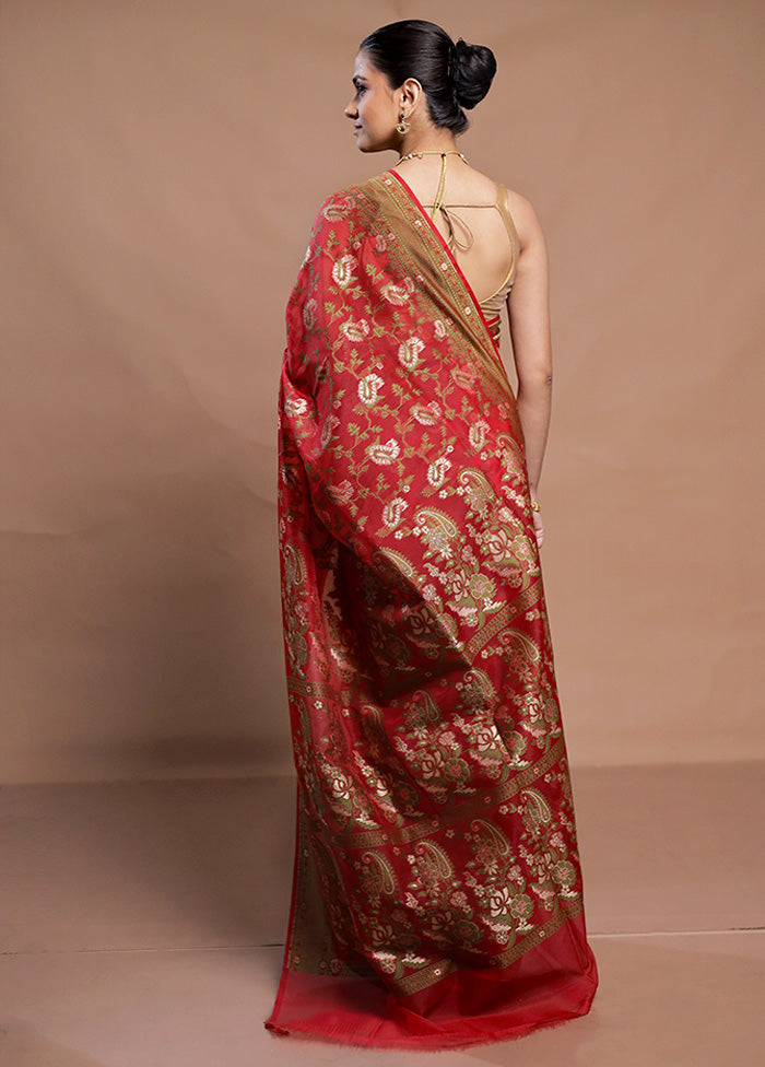 Red Kora Silk Saree With Blouse Piece