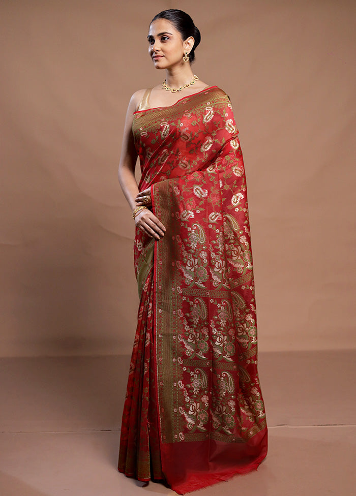 Red Kora Silk Saree With Blouse Piece