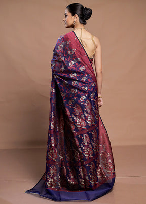 Blue Kora Silk Saree With Blouse Piece