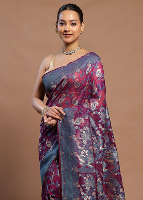 Purple Kora Silk Saree With Blouse Piece