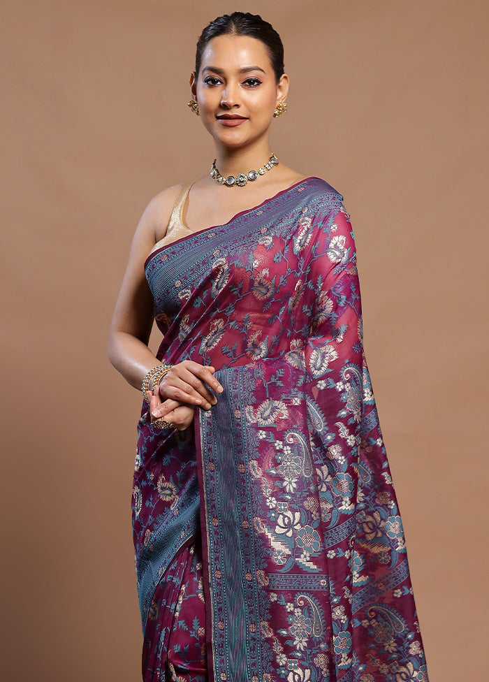 Purple Kora Silk Saree With Blouse Piece