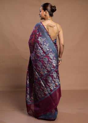 Purple Kora Silk Saree With Blouse Piece