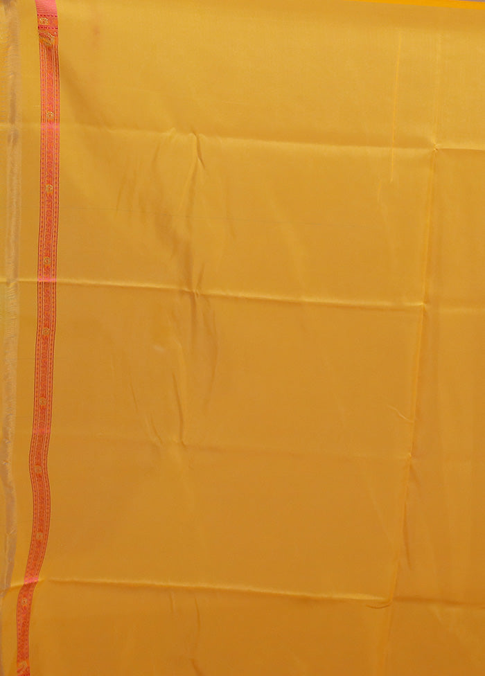 Yellow Kora Silk Saree With Blouse Piece